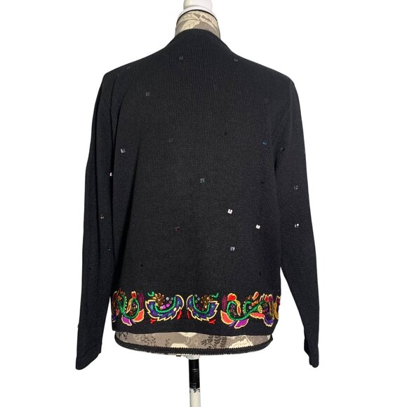 Vintage JACK B. QUICK Embellished Black Cardigan Sweater Size M Paisley Sequin - Picture 3 of 7